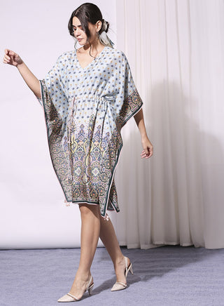 Soup By Sougat Paul-Blue Printed Kaftan Dress-INDIASPOPUP.COM