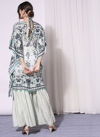 Soup By Sougat Paul-Mint Green Kaftan Top With Flared Pants-INDIASPOPUP.COM