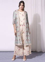Soup By Sougat Paul-Powder Blue Printed Top With Pants And Jacket-INDIASPOPUP.COM