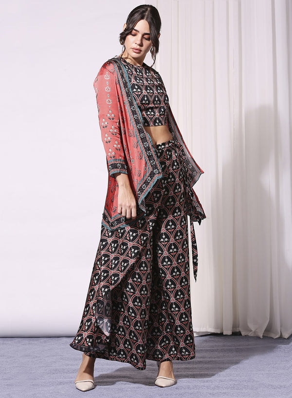 Soup By Sougat Paul-Black Printed Crop Top With Pants And Jacket-INDIASPOPUP.COM