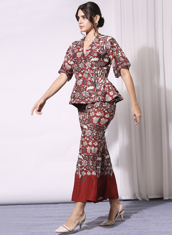 Soup By Sougat Paul-Printed Peplum Top With Straight Pants-INDIASPOPUP.COM