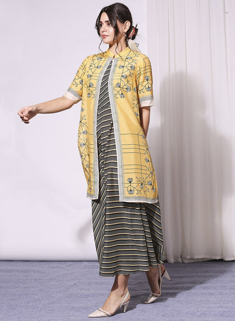 Soup By Sougat Paul-Black A-Line Dress With Mustard Jacket-INDIASPOPUP.COM