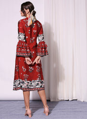 Soup By Sougat Paul-Overlap Printed Dress With Bell Sleeves-INDIASPOPUP.COM