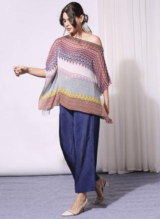 Soup By Sougat Paul-Multicolor Off-Shoulder Top With Pants-INDIASPOPUP.COM