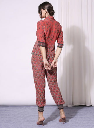 Soup By Sougat Paul-Red Printed Short Top With Straight Pants-INDIASPOPUP.COM