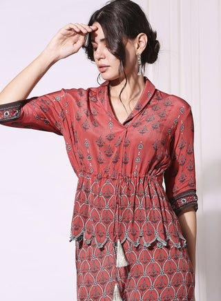 Soup By Sougat Paul-Red Printed Short Top With Straight Pants-INDIASPOPUP.COM