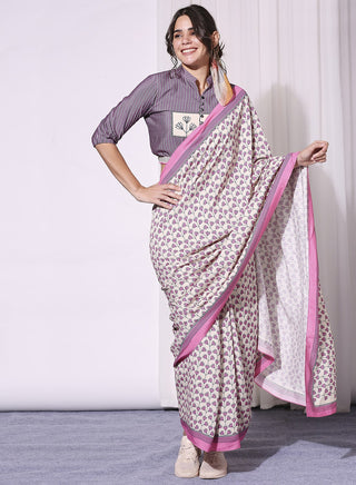 Soup By Sougat Paul-Pink Printed Pre-Stitched Saree With Crop Top-INDIASPOPUP.COM