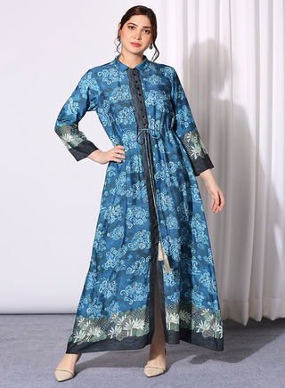 Soup By Sougat Paul-Midnight Blue Printed Dress-INDIASPOPUP.COM