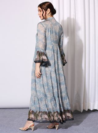 Soup By Sougat Paul-Blue Chiffon Tiered Dress-INDIASPOPUP.COM