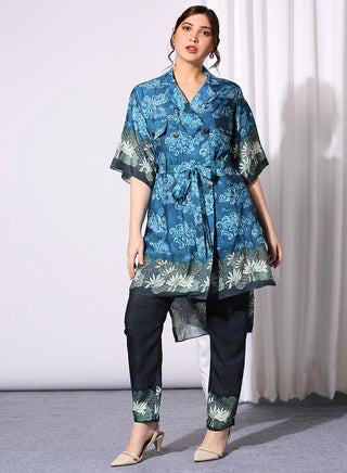 Soup By Sougat Paul-Midnight Blue Printed Top With Pant-INDIASPOPUP.COM