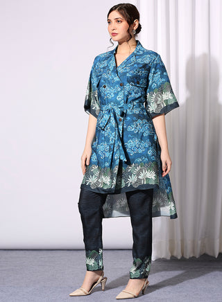 Soup By Sougat Paul-Midnight Blue Printed Top With Pant-INDIASPOPUP.COM
