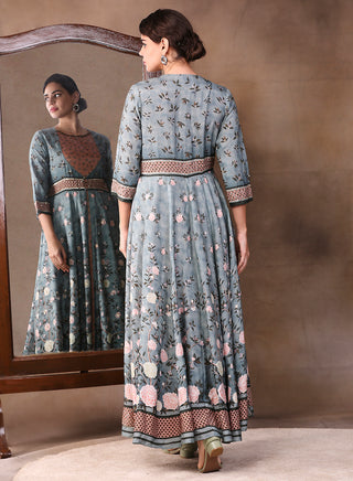 Soup By Sougat Paul-Peach Green Printed Layered Anarkali-INDIASPOPUP.COM