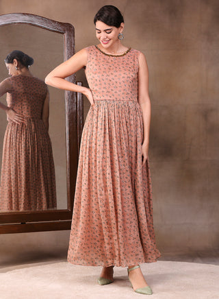 Soup By Sougat Paul-Peach Green Printed Layered Anarkali-INDIASPOPUP.COM