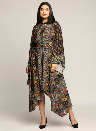 Soup By Sougat Paul-Black Batik Printed Asymmetrical Dress-INDIASPOPUP.COM