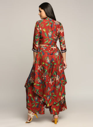 Soup By Sougat Paul-Red Printed Jacket With Layered Pants-INDIASPOPUP.COM