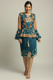Soup By Sougat Paul-Orchid Bloom Printed Dress With Peplum Jacket-INDIASPOPUP.COM