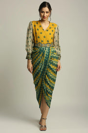Soup By Sougat Paul-Tiraz Printed Drape Dress With Belt-INDIASPOPUP.COM