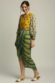 Soup By Sougat Paul-Tiraz Printed Drape Dress With Belt-INDIASPOPUP.COM