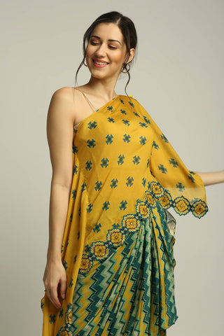 Soup By Sougat Paul-Tiraz Printed One Shoulder Top With Drape Skirt-INDIASPOPUP.COM