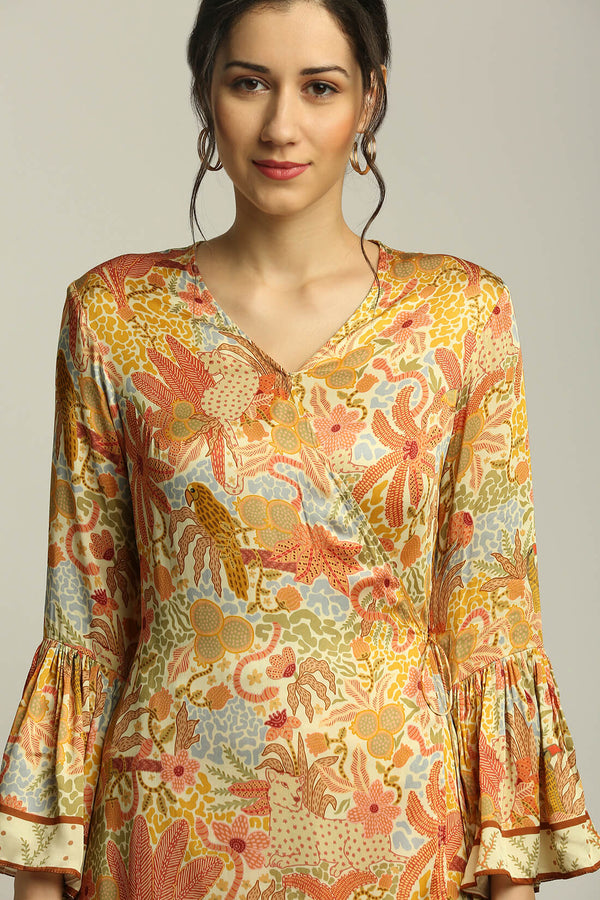 Soup By Sougat Paul-Forest Groove Printed Overlap Kurta With Pant-INDIASPOPUP.COM