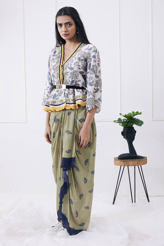 Soup By Sougat Paul-Yasmin Printed Drape Skirt With Peplum Top-INDIASPOPUP.COM