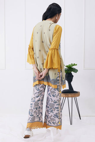 Soup By Sougat Paul-Yellow Printed Jacket With Top And Palazzo-INDIASPOPUP.COM