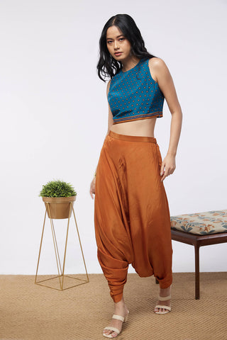 Soup By Sougat Paul-Orange Blue Top With Dhoti And Jacket-INDIASPOPUP.COM