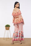Soup By Sougat Paul-Pink Printed Off-Shoulder Top With Flared Pants-INDIASPOPUP.COM