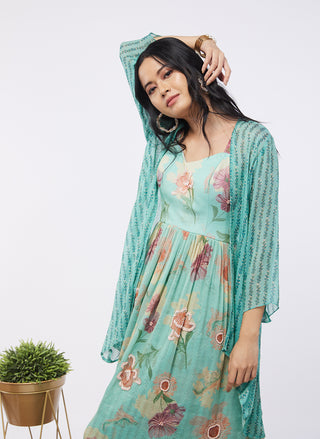 Soup By Sougat Paul-Mint Blue Printed Kurta With Sharara And Jacket-INDIASPOPUP.COM