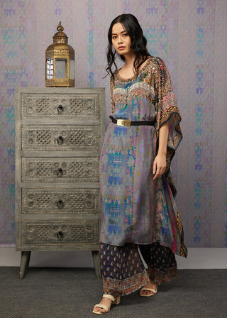 Soup By Sougat Paul-Multicolor Ikaya Embroidered Kaftan With Bottom And Belt-INDIASPOPUP.COM