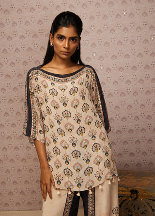 Soup By Sougat Paul-Beige Sarouk Embroidered Top With Bottom-INDIASPOPUP.COM
