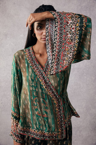Soup By Sougat Paul-Ikaya Embroidered Top With Palazzo-INDIASPOPUP.COM