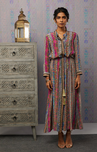 Soup By Sougat Paul-Multicolor Ikaya Embroidered Dress With Tie-Up-INDIASPOPUP.COM