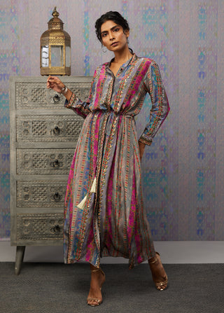 Soup By Sougat Paul-Multicolor Ikaya Embroidered Dress With Tie-Up-INDIASPOPUP.COM