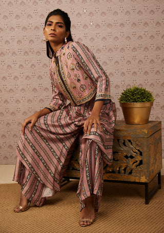 Soup By Sougat Paul-Pink Sarouk Printed Layered Jumpsuit With Jacket-INDIASPOPUP.COM