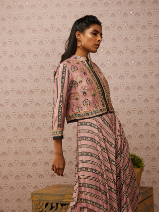 Soup By Sougat Paul-Pink Sarouk Printed Layered Jumpsuit With Jacket-INDIASPOPUP.COM