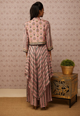 Soup By Sougat Paul-Pink Sarouk Printed Layered Jumpsuit With Jacket-INDIASPOPUP.COM