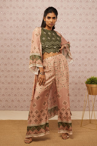 Soup By Sougat Paul-Peach Green Printed Top With Bottom And Jacket-INDIASPOPUP.COM