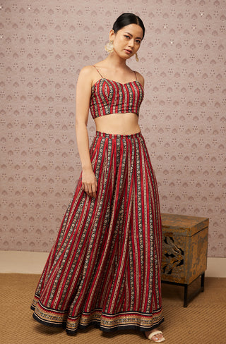 Soup By Sougat Paul-Red Sarouk Embroidered Lehenga With Blouse And Jacket-INDIASPOPUP.COM