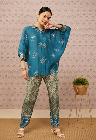 Soup By Sougat Paul-Teal Bandhej Printed Top With Bottom-INDIASPOPUP.COM