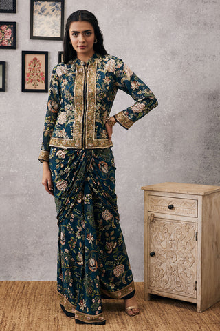 Soup By Sougat Paul-Mehr Embroidered Jacket With Drape Skirt-INDIASPOPUP.COM