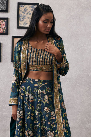 Soup By Sougat Paul-Green Mehr Lehenga With Blouse And Jacket-INDIASPOPUP.COM