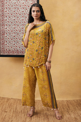 Soup By Sougat Paul-Yellow Zahra Embroidered Top With Pants-INDIASPOPUP.COM