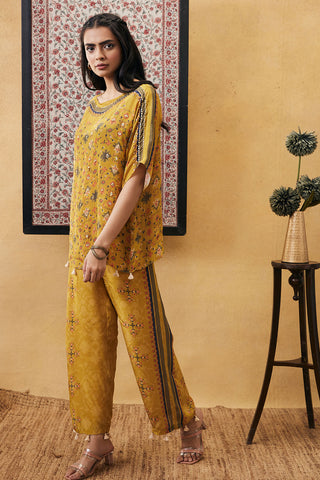 Soup By Sougat Paul-Yellow Zahra Embroidered Top With Pants-INDIASPOPUP.COM