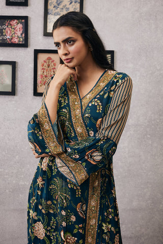 Soup By Sougat Paul-Green Mehr Embroidered Kurta With Palazzo-INDIASPOPUP.COM