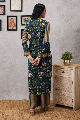 Soup By Sougat Paul-Green Mehr Embroidered Kurta With Palazzo-INDIASPOPUP.COM