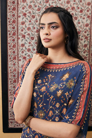 Soup By Sougat Paul-Blue Zahra Embroidered Top With Palazzo-INDIASPOPUP.COM