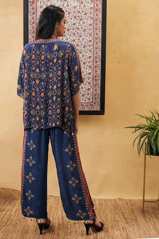 Soup By Sougat Paul-Blue Zahra Embroidered Top With Palazzo-INDIASPOPUP.COM