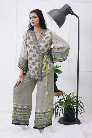 Soup By Sougat Paul-Ela Printed Overlapped Top With Pants-INDIASPOPUP.COM