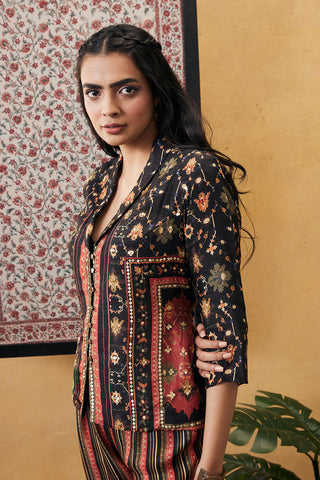 Soup By Sougat Paul-Black Zahra Embroidered Top With Pant-INDIASPOPUP.COM